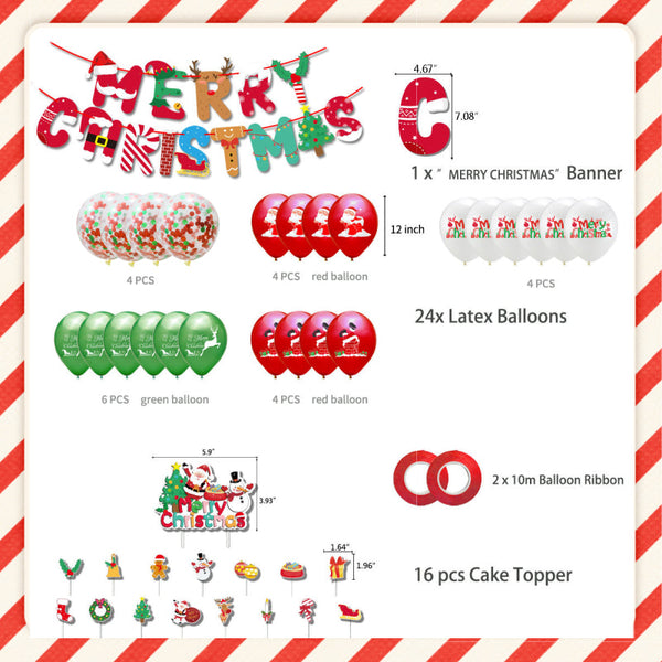 Christmas Balloons Set with Banner and Cake Topper for Christmas Party Decorations - customphototapestry