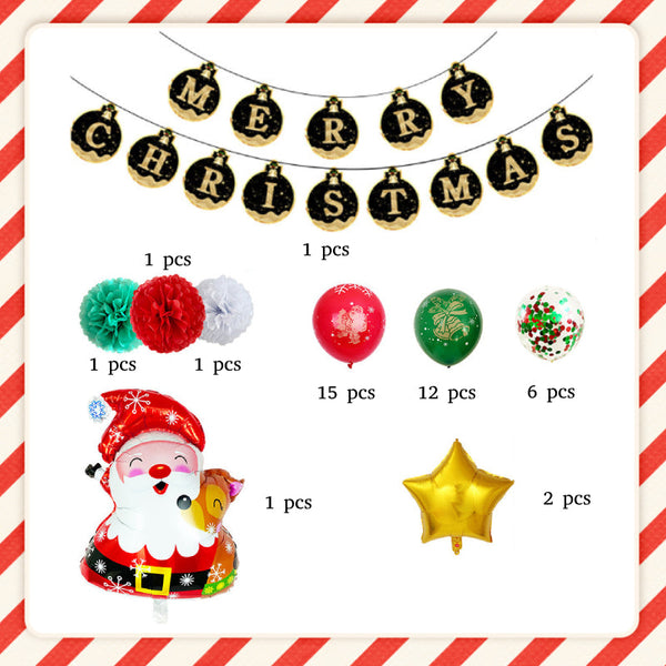 Christmas Party Balloons Set with Banner for Christmas Decorations Supplies - customphototapestry