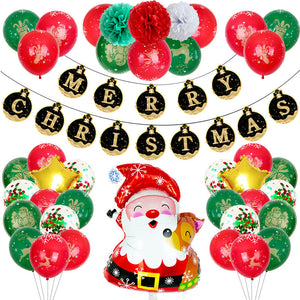 Christmas Party Balloons Set with Banner for Christmas Decorations Supplies