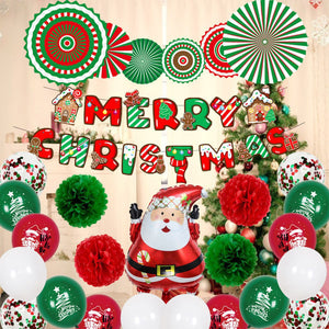 Christmas Party Balloons Set with Merry Banner for Xmas Decorations Supplies