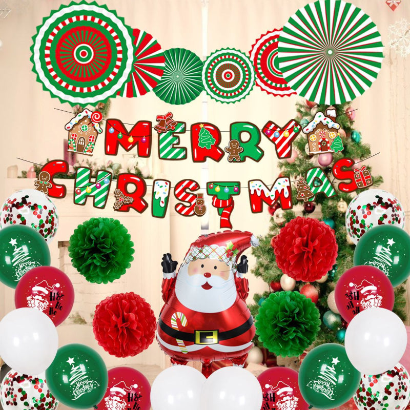 Christmas Party Balloons Set with Merry Banner for Xmas Decorations Supplies - customphototapestry