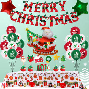 Christmas Balloons Set with Tablecloth and Banner for Christmas Party Decorations Supplies