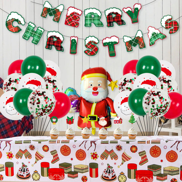 Christmas Party Balloons Set with Tablecloth and Banner for Xmas Decorations Supplies - customphototapestry
