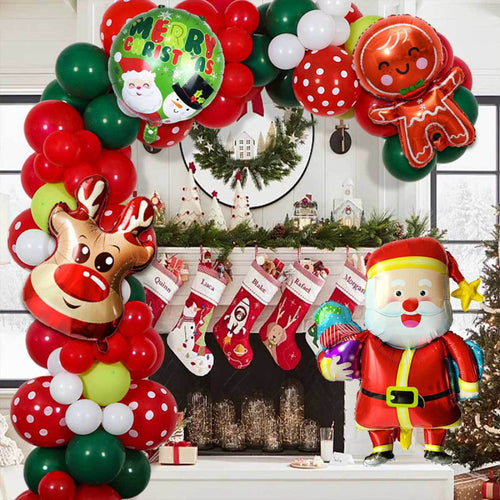 Christmas Party Balloons Set with Gingerbread Man Santa Claus for Party Decorations Supplies