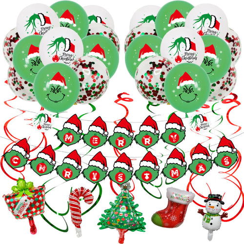 Christmas Party Balloons Set with Banner for Party Decorations Supplies