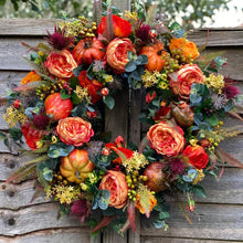 Fall Peony and Pumpkin Wreath Year Round Durable Autumn Wreath Front Door Wreath Festival Home Decor - customphototapestry
