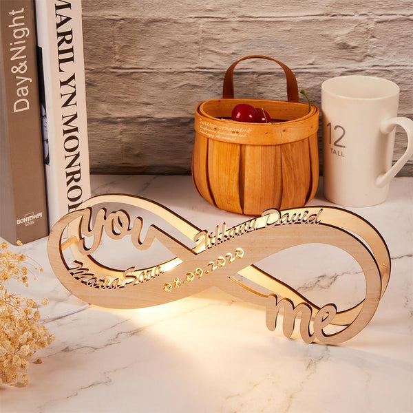 Custom Wooden Lamp Engraved Nightlight Personalized Name Sign Light Infinity Love for Her
