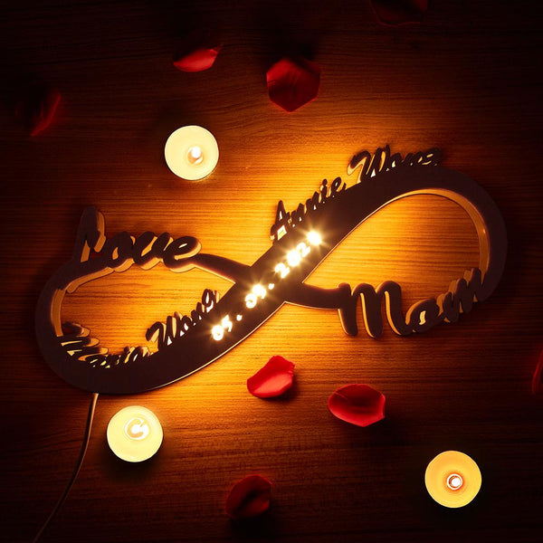 Birthday Gifts Custom Lamp Engraved Wooden Nightlight Personalized Name Sign Light Infinity Love for Her