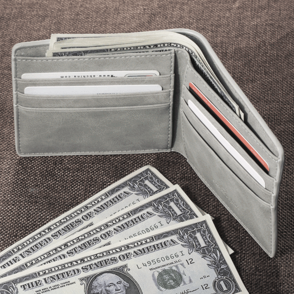 Men's Bifold ShorPhoto Wallet Men's Personalized Engraved Wallet  Light Grey