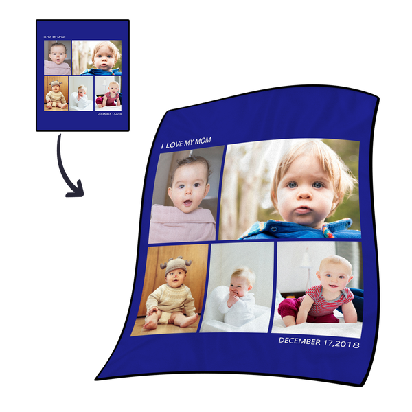 Gift for Family  For Christmas Gifts Personalized  Fleece Photo Blanket with 5 Photos