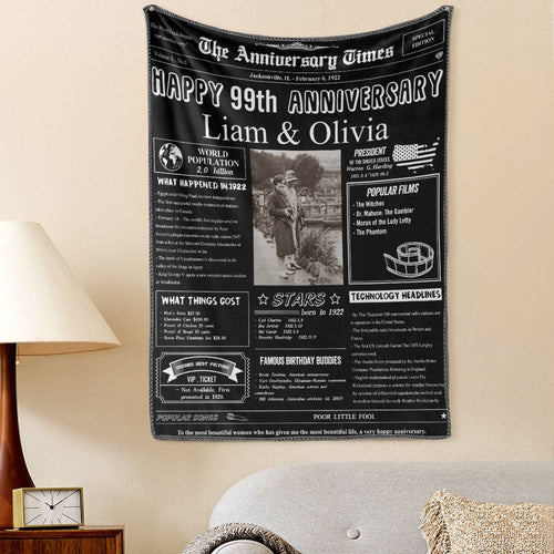 99th Anniversary Newspaper Tapestry Gifts Custom Photo Tapestry Gift Back In 1922 Gifts