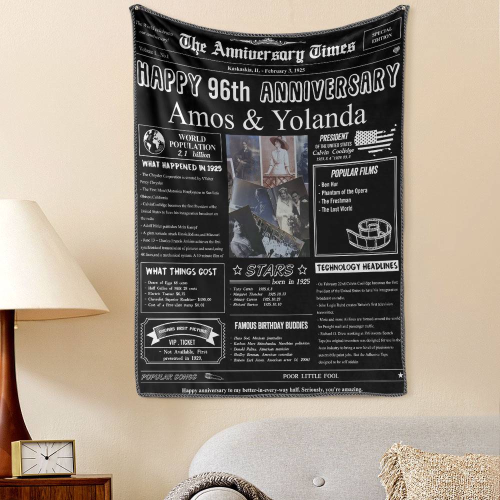 96th Anniversary Gifts 100 Years History News Custom Photo Tapestry Gift Back In 1925