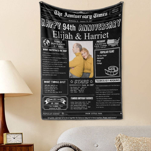 94th Anniversary Newspaper Tapestry Gifts Custom Photo Tapestry Gift Back In 1927 Gifts