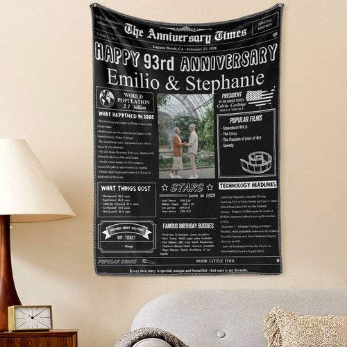 93rd Anniversary Newspaper Tapestry Gifts Custom Photo Tapestry Gift Back In 1928 Gifts