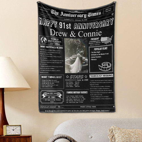91st Anniversary Newspaper Tapestry Gifts Custom Photo Tapestry Gift Back In 1930 Gifts