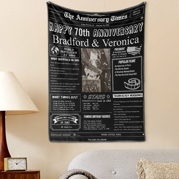 70th Anniversary Gifts 100 Years History News Custom Photo Tapestry Gift Back In 1951