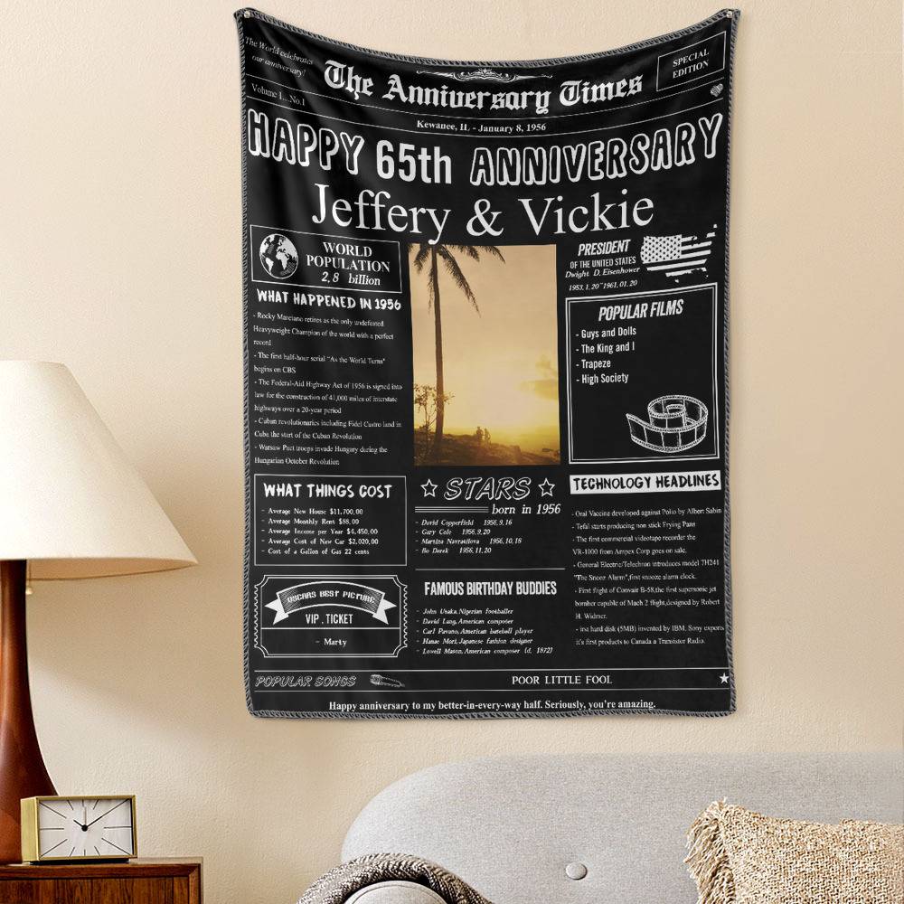65th Anniversary Gifts 100 Years History News Custom Photo Tapestry Gift Back In 1956