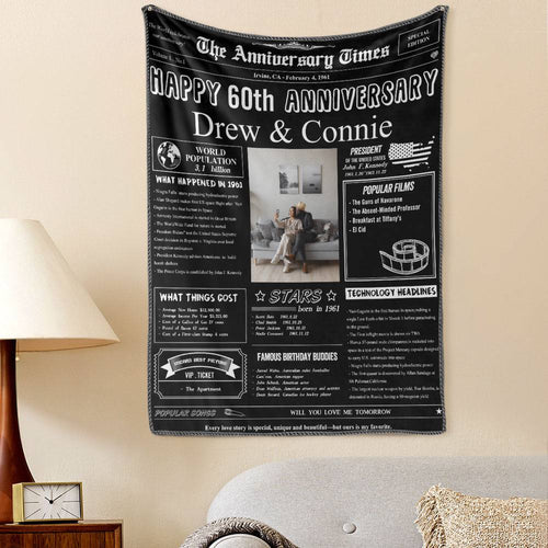 60th Anniversary Newspaper Tapestry Gifts Custom Photo Tapestry Gift Back In 1961 Gifts