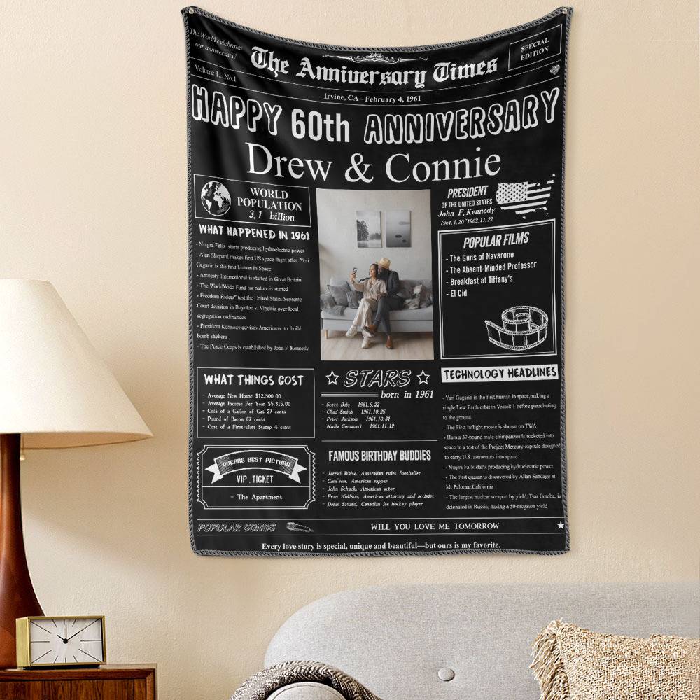 60th Anniversary Gifts 100 Years History News Custom Photo Tapestry Gift Back In 1961