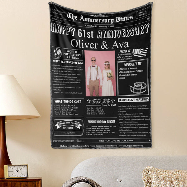 61st Anniversary Gifts Custom Photo Tapestry Gift Back in 1961