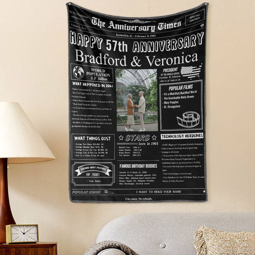 57th Anniversary Newspaper Tapestry Gifts Custom Photo Tapestry Gift Back In 1964 Gifts