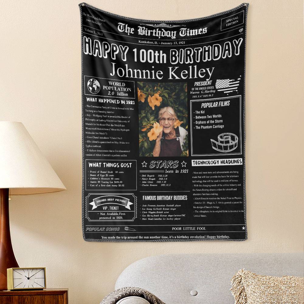 100th Birthday Gifts 100 Years History News Custom Photo Tapestry Gift Back In 1921