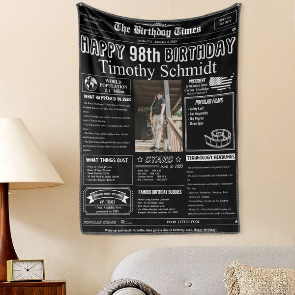 98th Birthday Gifts 100 Years History News Custom Photo Tapestry Gift Back In 1923