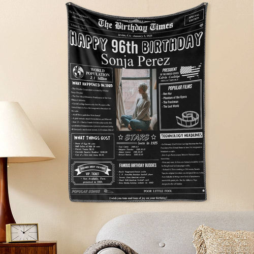 96th Birthday Newspaper Tapestry Gifts Custom Photo Tapestry Gift Back In 1925 Gifts
