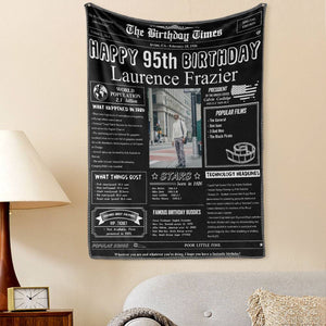 95th Birthday Newspaper Tapestry Gifts Custom Photo Tapestry Gift Back In 1926 Gifts