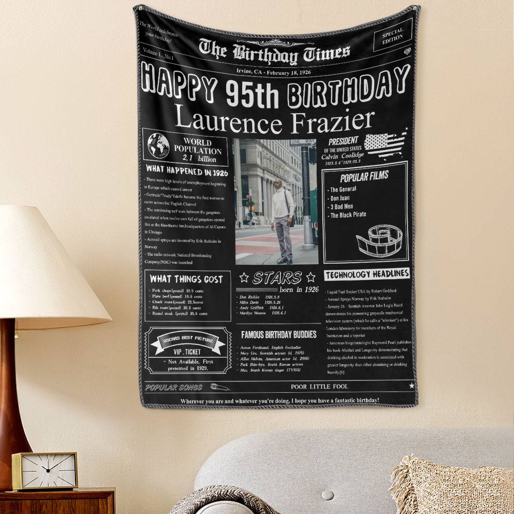 95th Birthday Gifts 100 Years History News Custom Photo Tapestry Gift Back In 1926