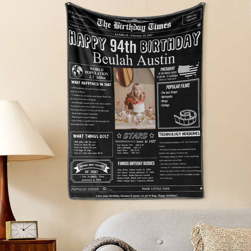 94th Birthday Newspaper Tapestry Gifts Custom Photo Tapestry Gift Back In 1927 Gifts