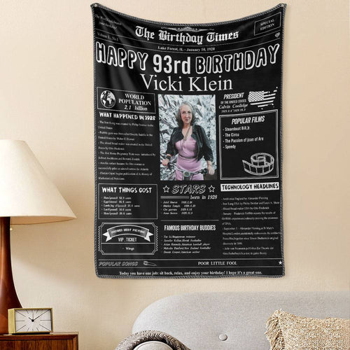 93rd Birthday Newspaper Tapestry Gifts Custom Photo Tapestry Gift Back In 1928 Gifts