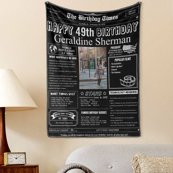 49th Birthday Gifts 100 Years History News Custom Photo Tapestry Gift Back In 1972